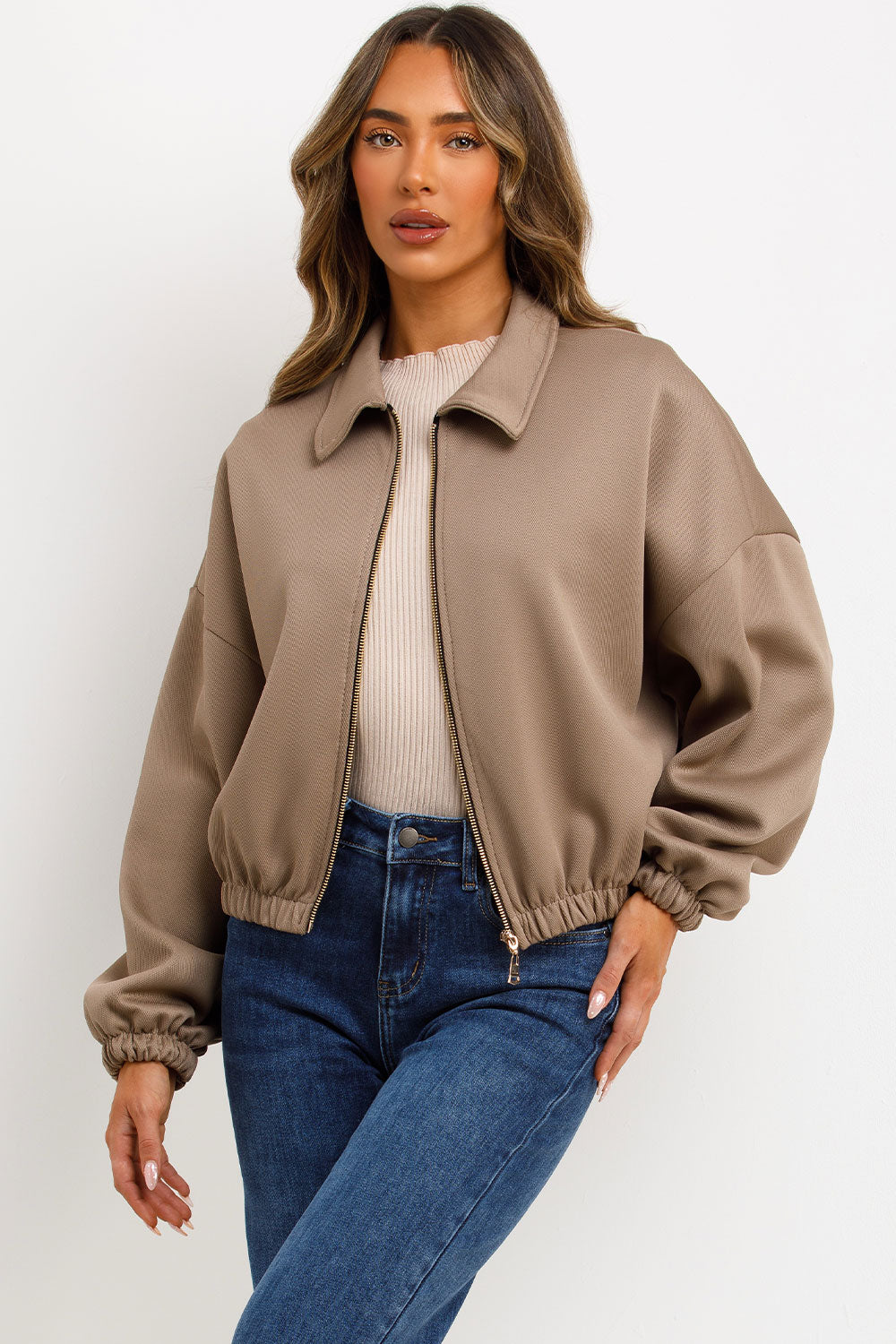 zara bomber jacket with collar puffed elasticated trims womens uk