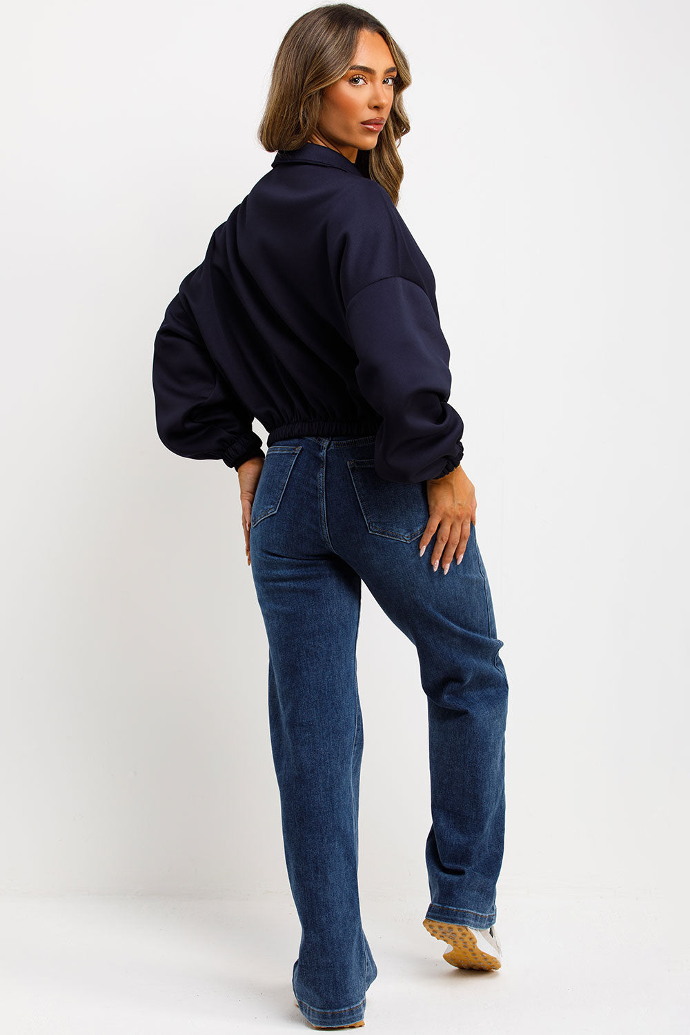 puffed bomber jacket with lapel collar double welt pockets zara womens