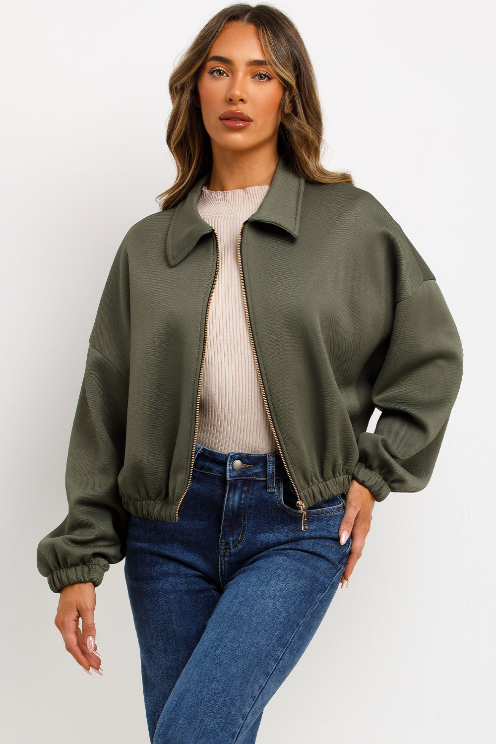 khaki puffed bomber jacket zara womens uk sale
