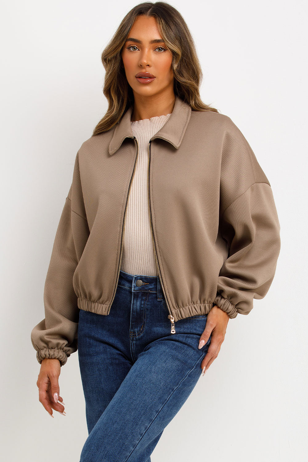 taupe puffed bomber jacket zara womens uk sale