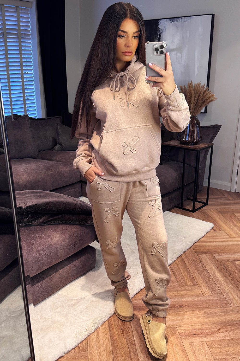 cross patch hoodie and joggers tracksuit set womens crucifix loungewear co ord styledup uk