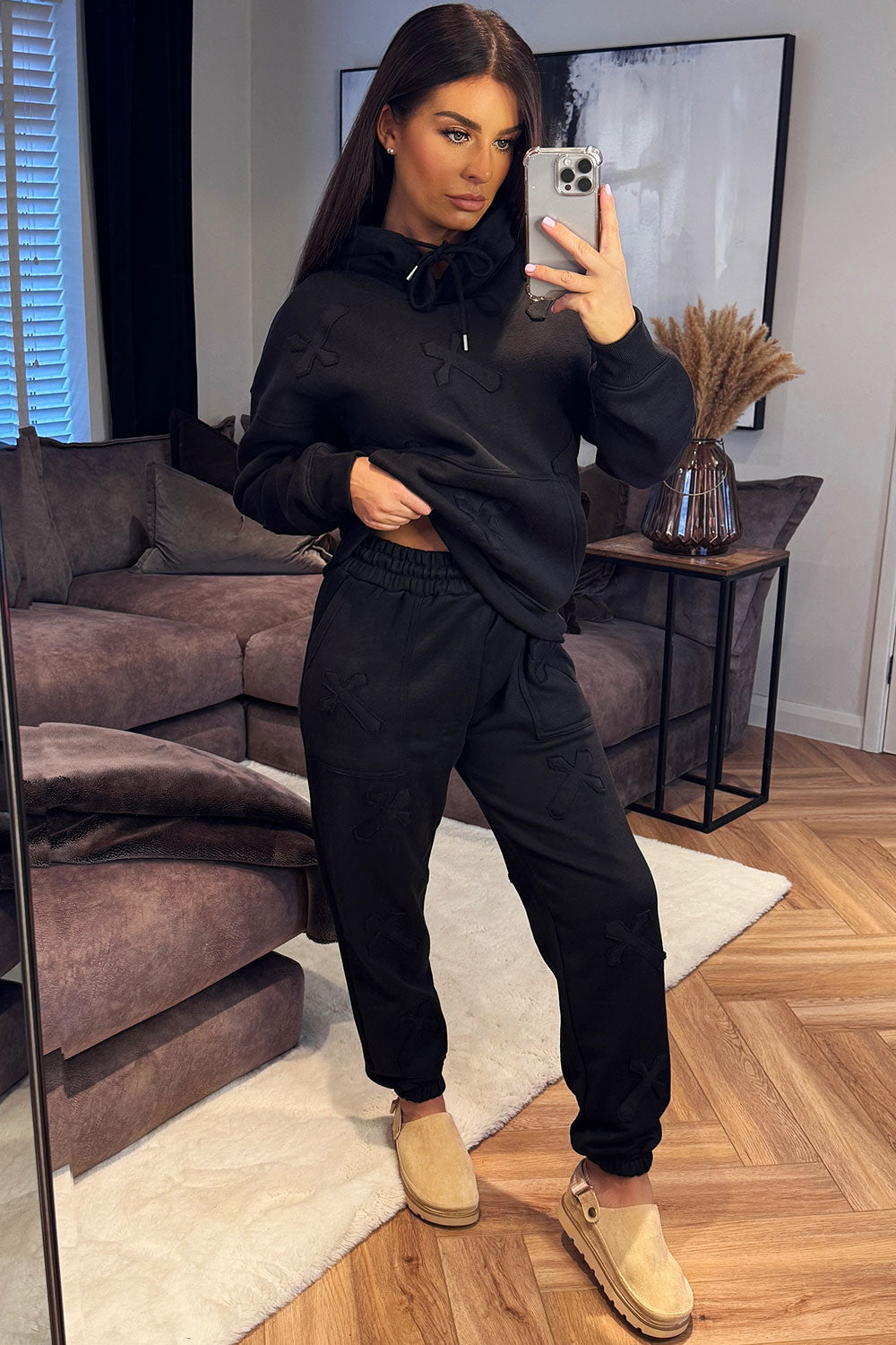 cross patch hoodie and joggers tracksuit set womens crucifix loungewear co ord styledup uk