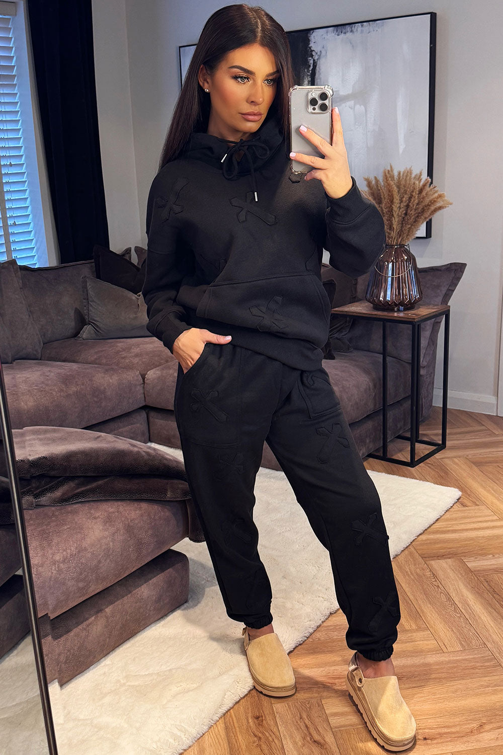 womens cross hoodie and joggers loungewear co ord set styledup