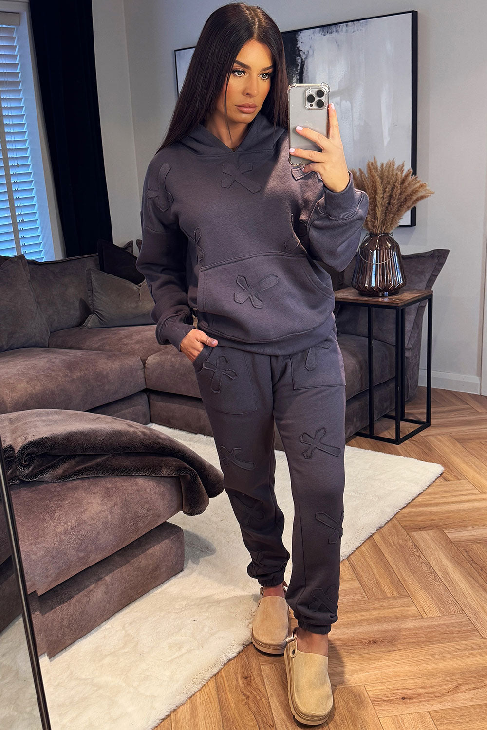womens cross hoodie and joggers loungewear co ord set styledup