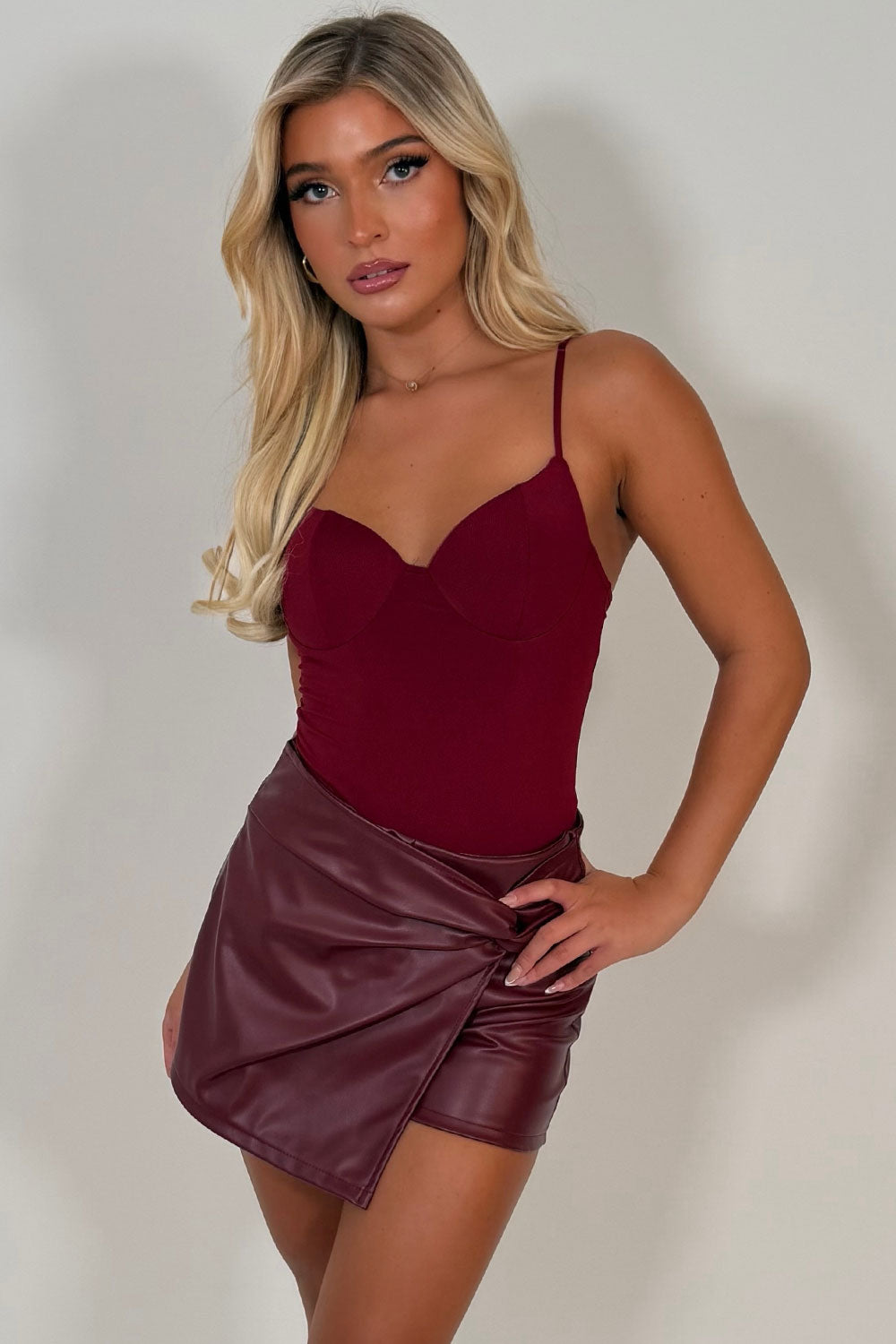 burgundy cupped corset top with adjustable cami straps styledup