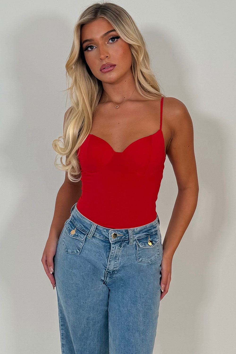 red cupped corset top styledup