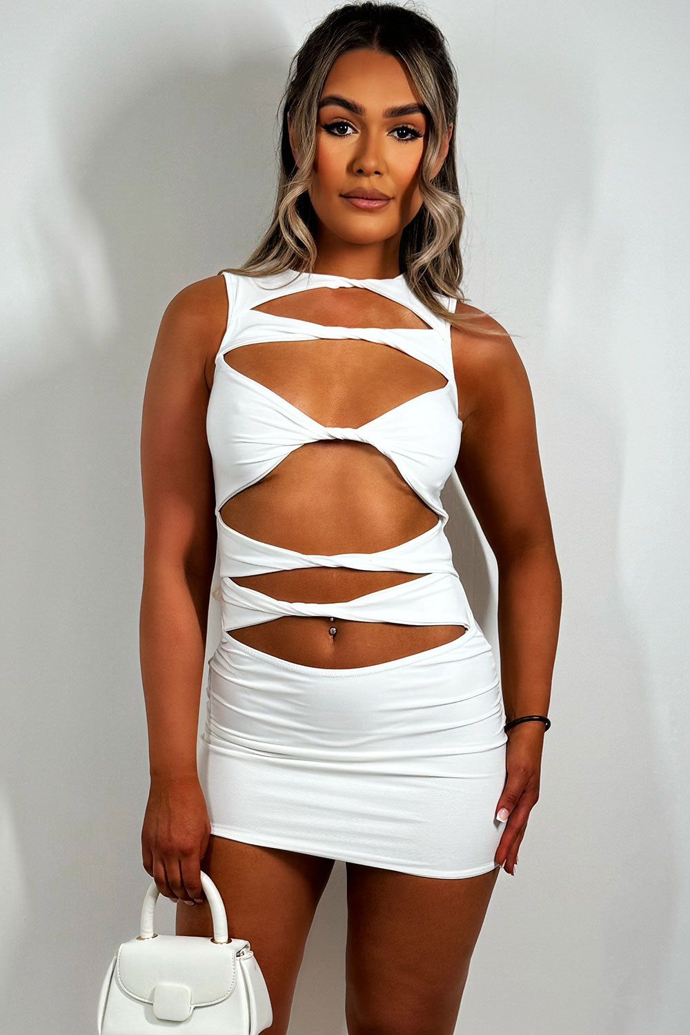 cut out twisted dress in white festival rave clothes