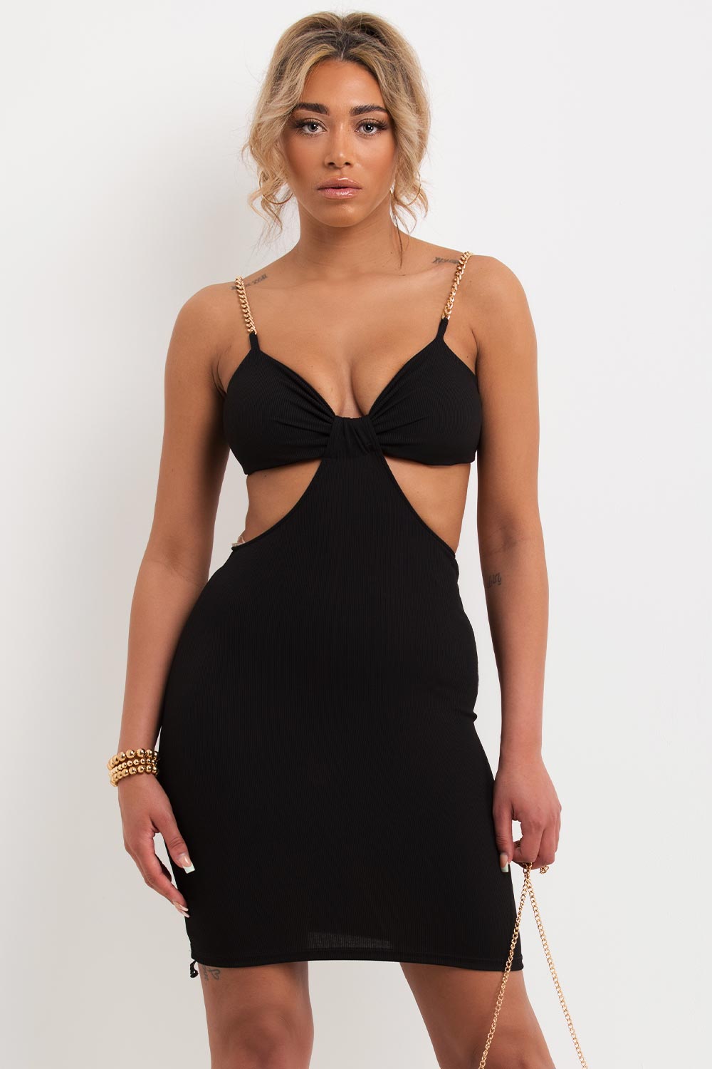 cut out mini bodycon dress black