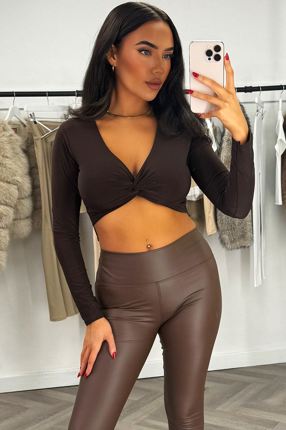 long sleeve cut out front festival top