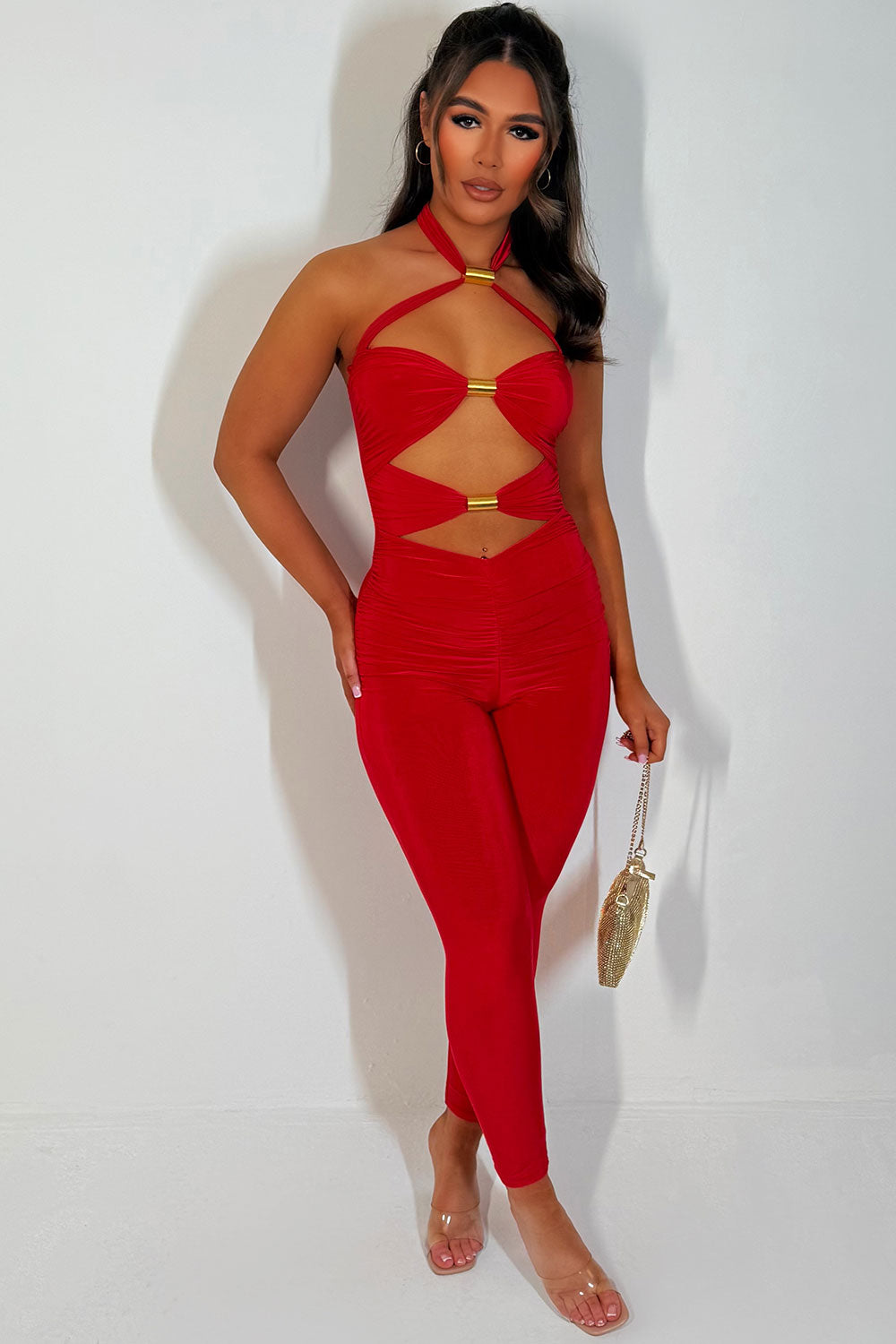 cut out gold spring detail jumpsuit occasion races outfit styledup