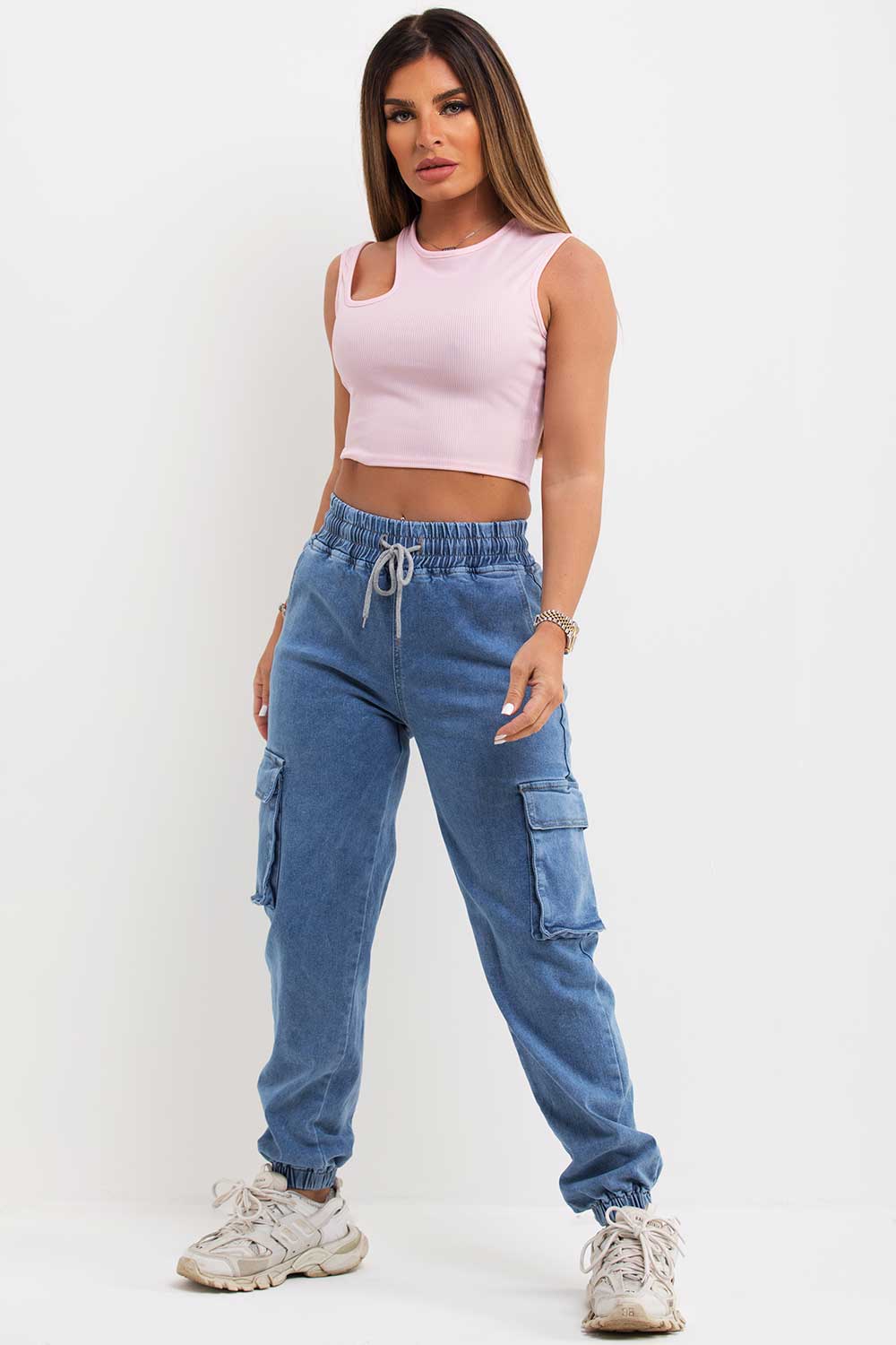 cutout shoulder ribbed crop top