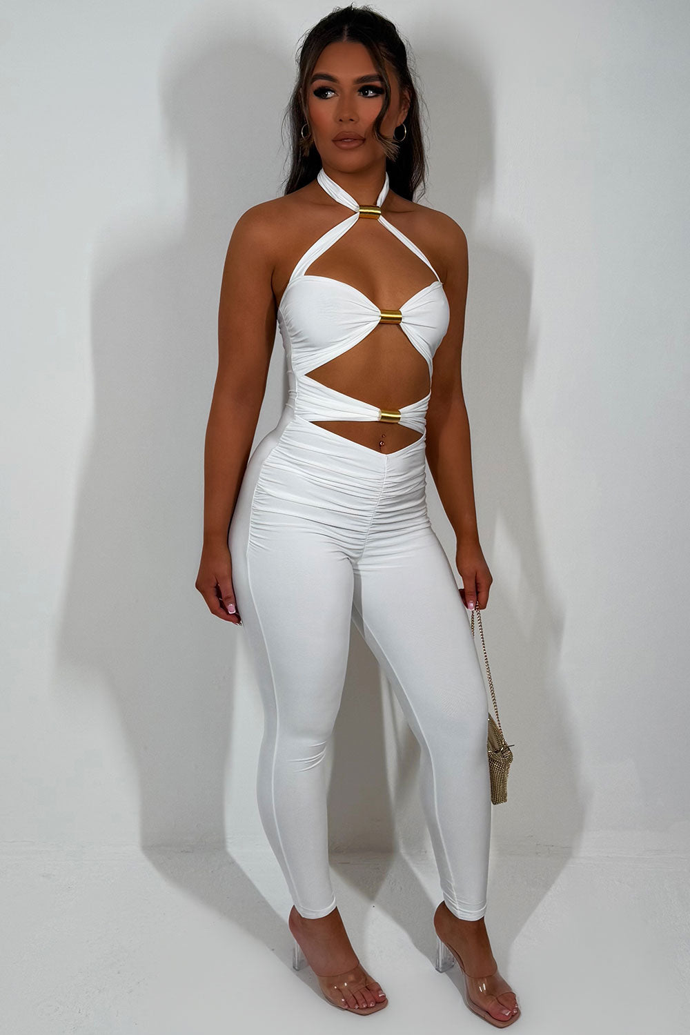 cut out jumpsuit with gold spring detail festival outfit