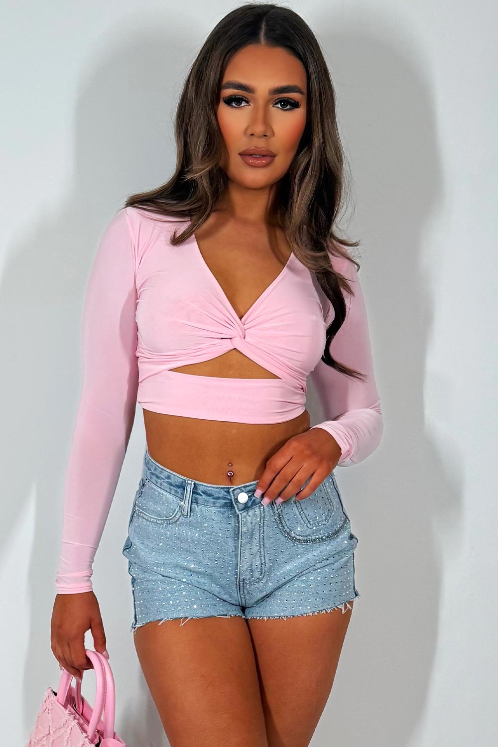long sleeve cut out crop top festival outfit