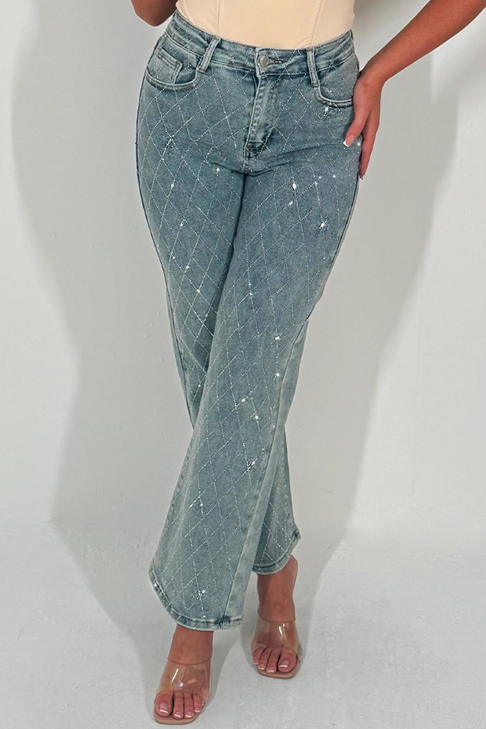 diamante rhinestone relaxed oversize jeans womens uk