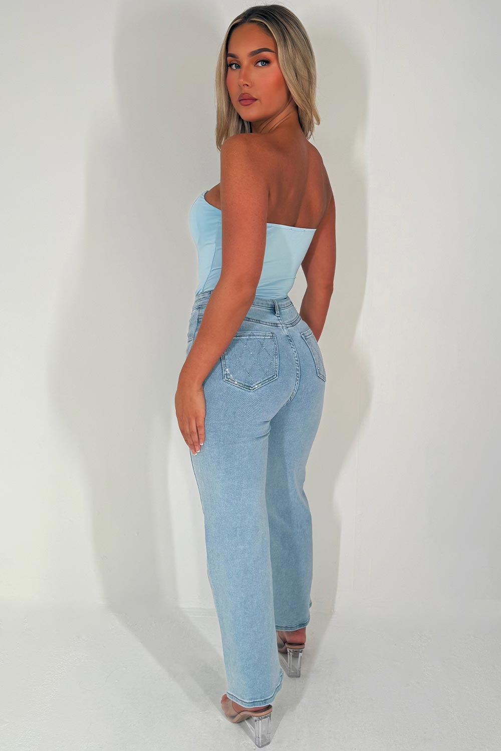 diamante rhinestone relaxed oversize jeans womens uk