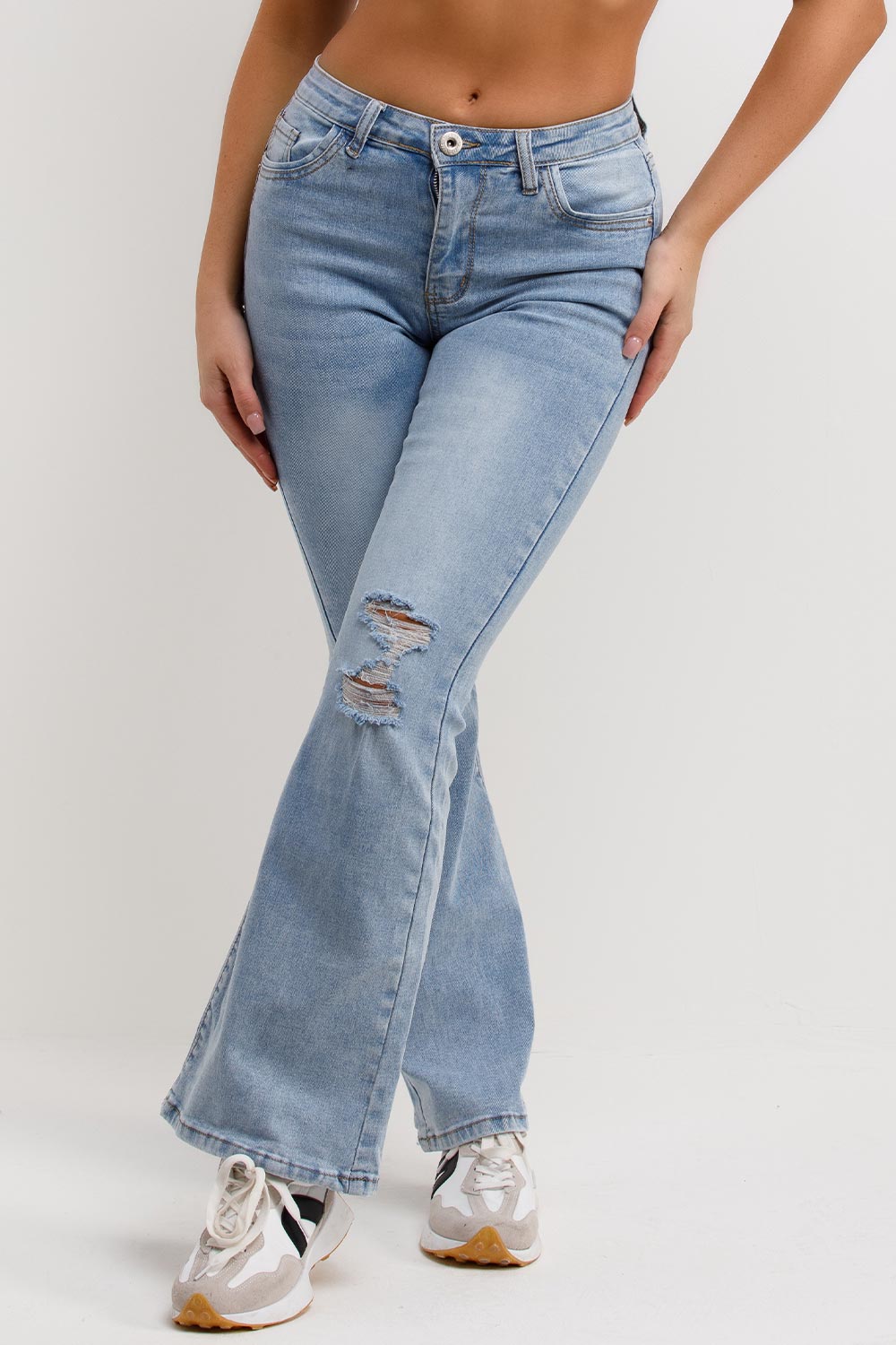 womens flared jeans light wash denim