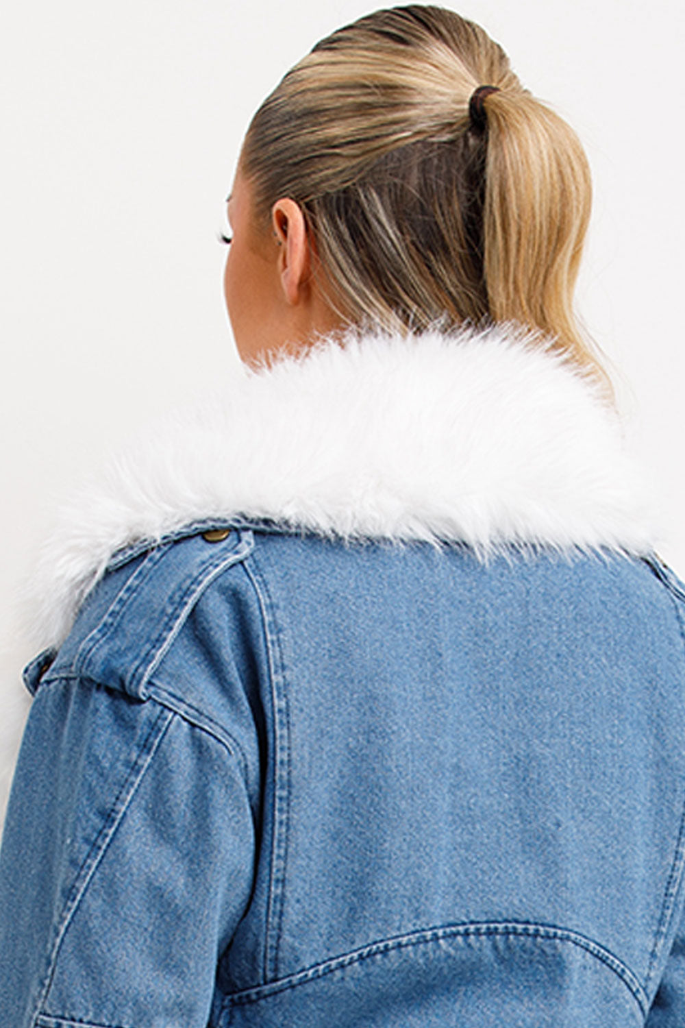 faux fur collar denim aviator jacket womens styledup