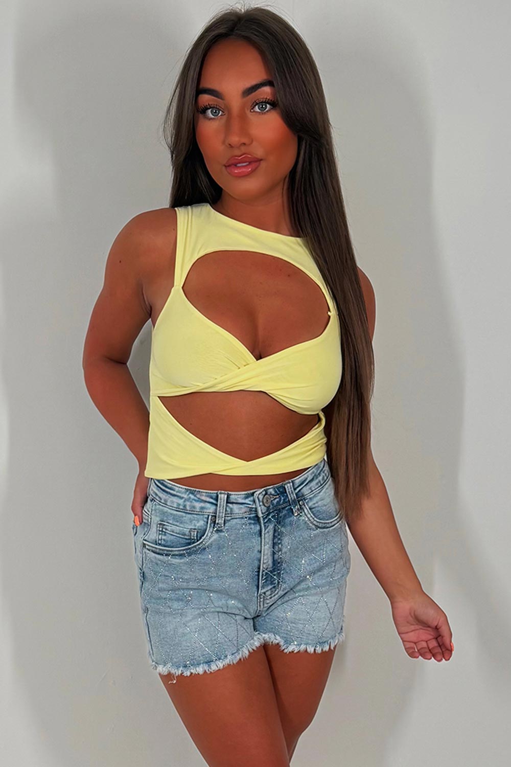 diamante denim shorts womens summer holiday outfit