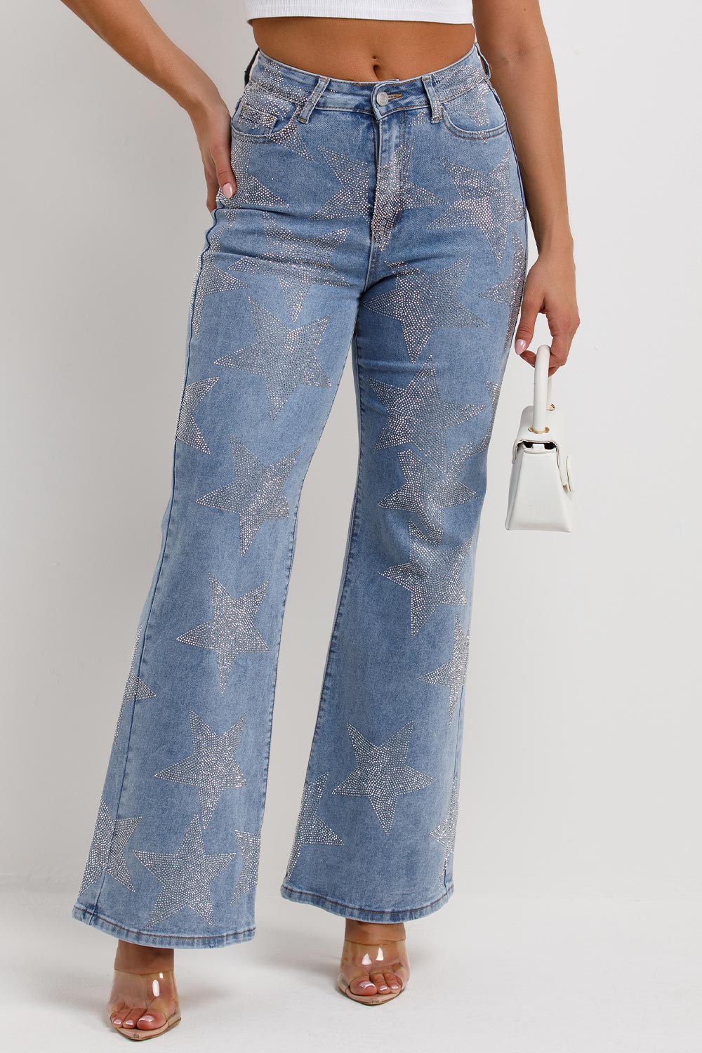 flared leg star diamante jeans womens
