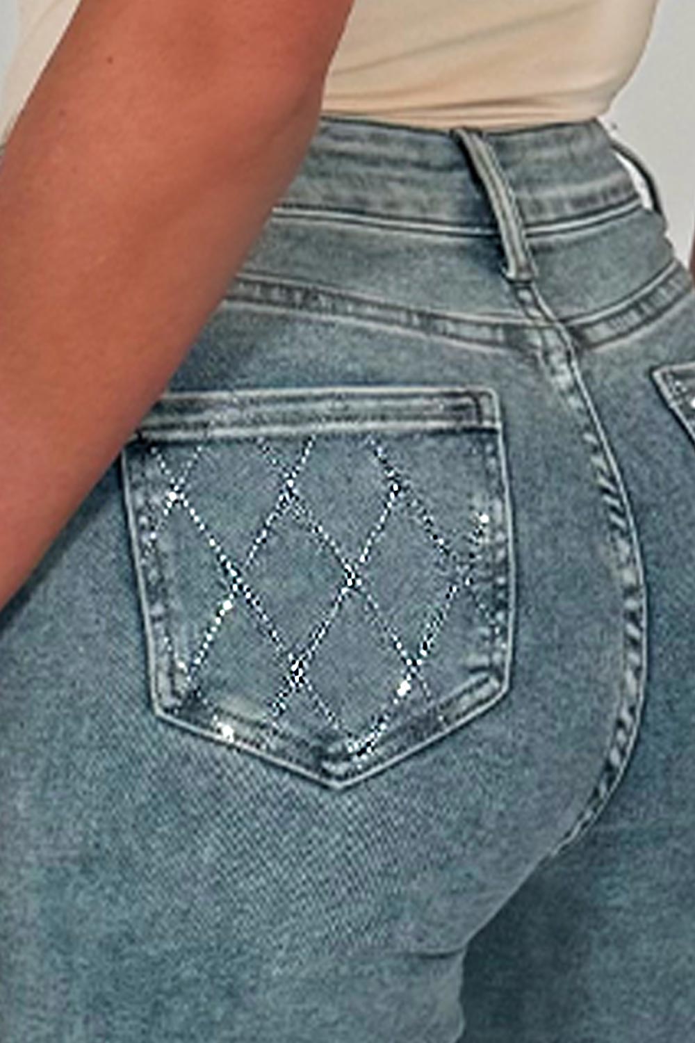 diamante rhinestone relaxed oversize denim blue jeans womens uk