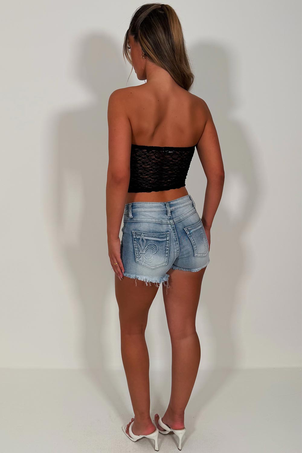 womens denim shorts with ripped hem summer holiday outfit sale styledup white fox uk