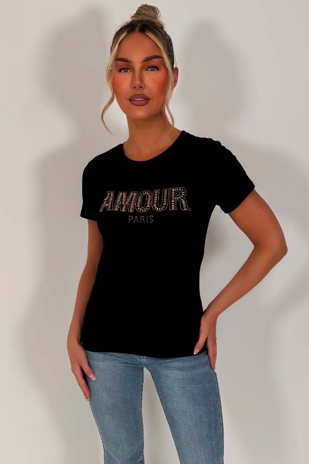 diamante rhinestone black baby tee shirt styledup fashion