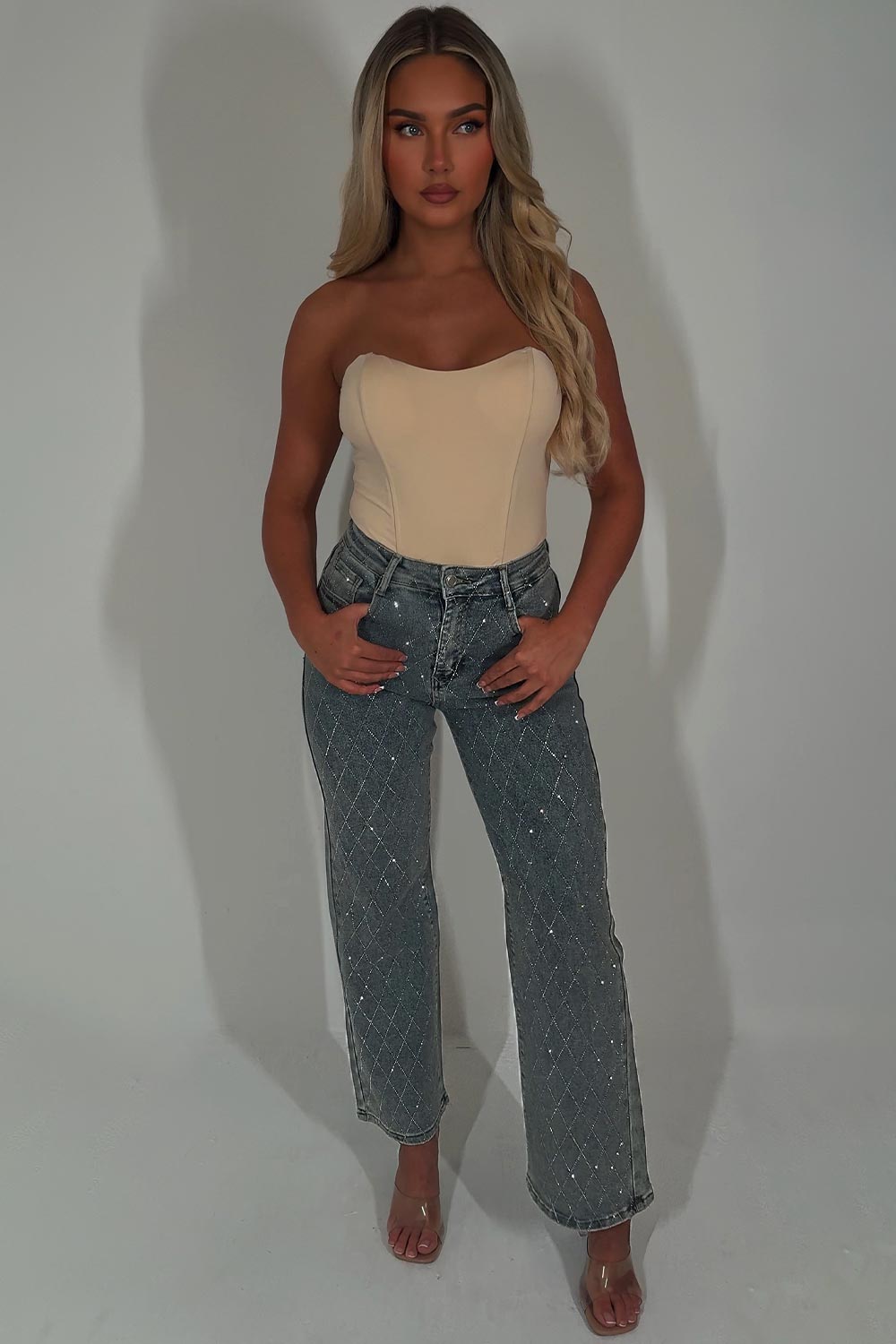 rhinestone diamante denim pants womens zara