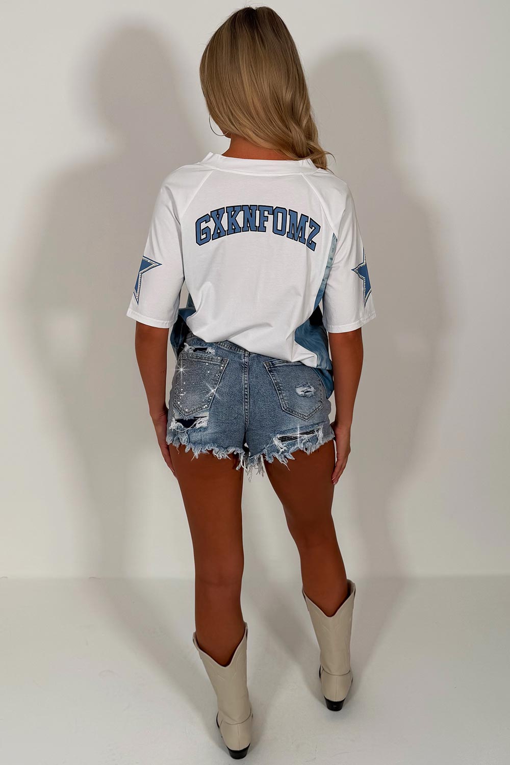 festival rave oversized football jersey top v neck styledup white fox uk
