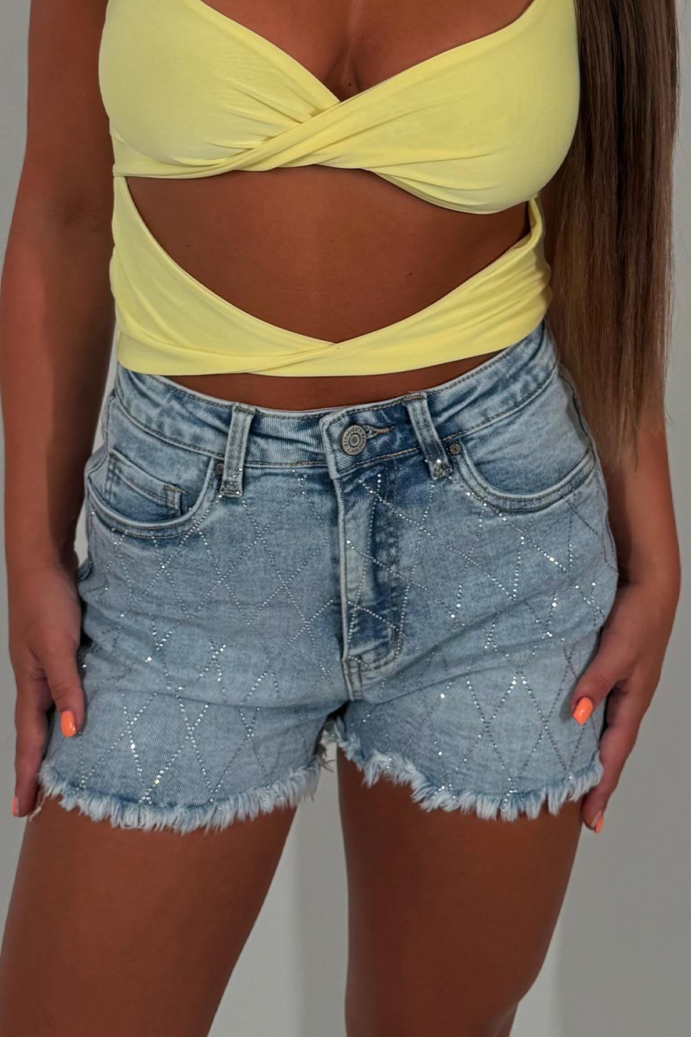 diamante denim shorts zara womens