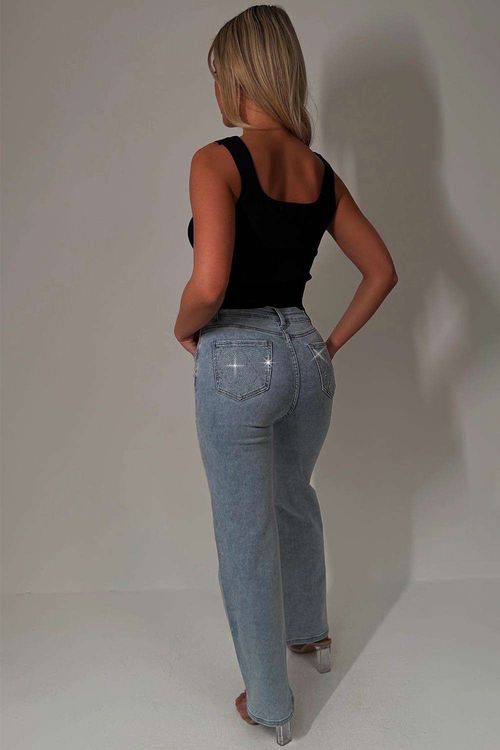 womens criss cross diamante jeans styledup uk sale