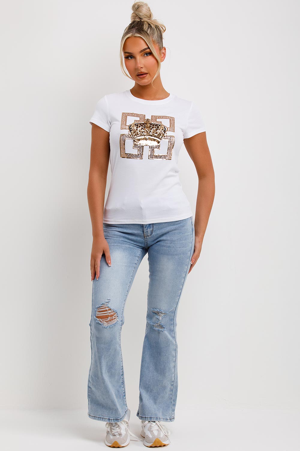 diamante crown t shirt womens white