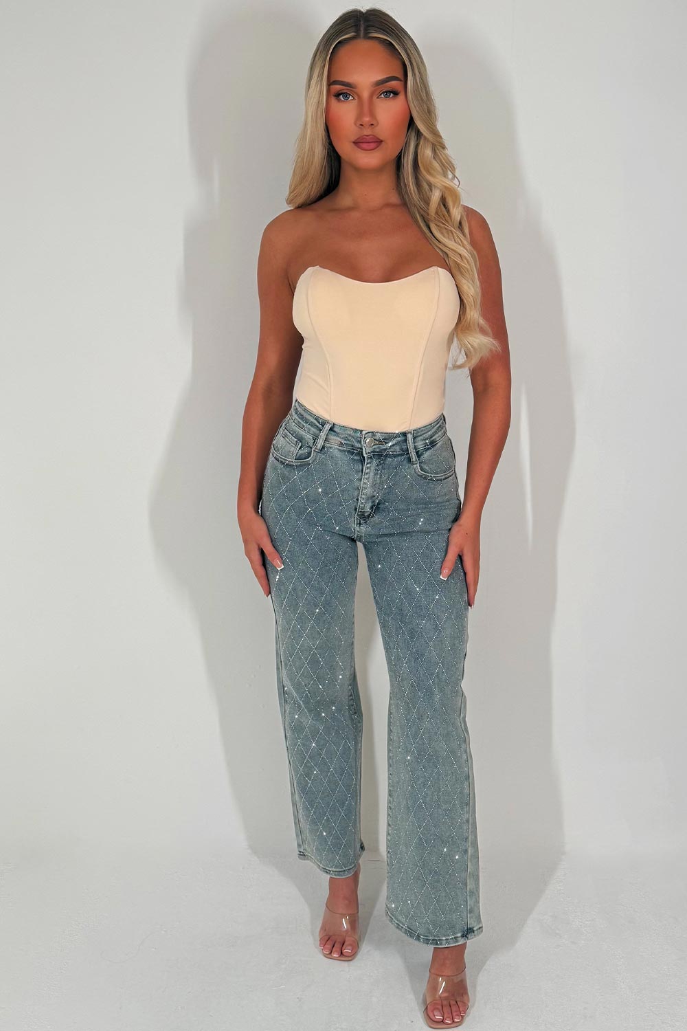 denim blue diamante rhinestone jeans womens