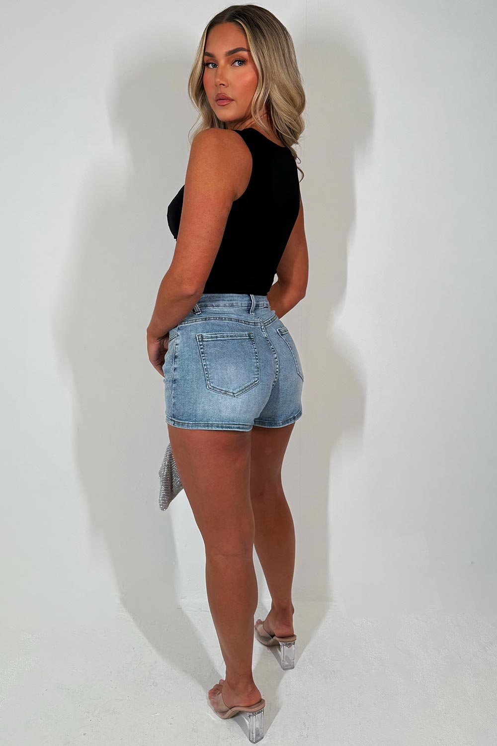 zara womens diamante denim shorts styledup