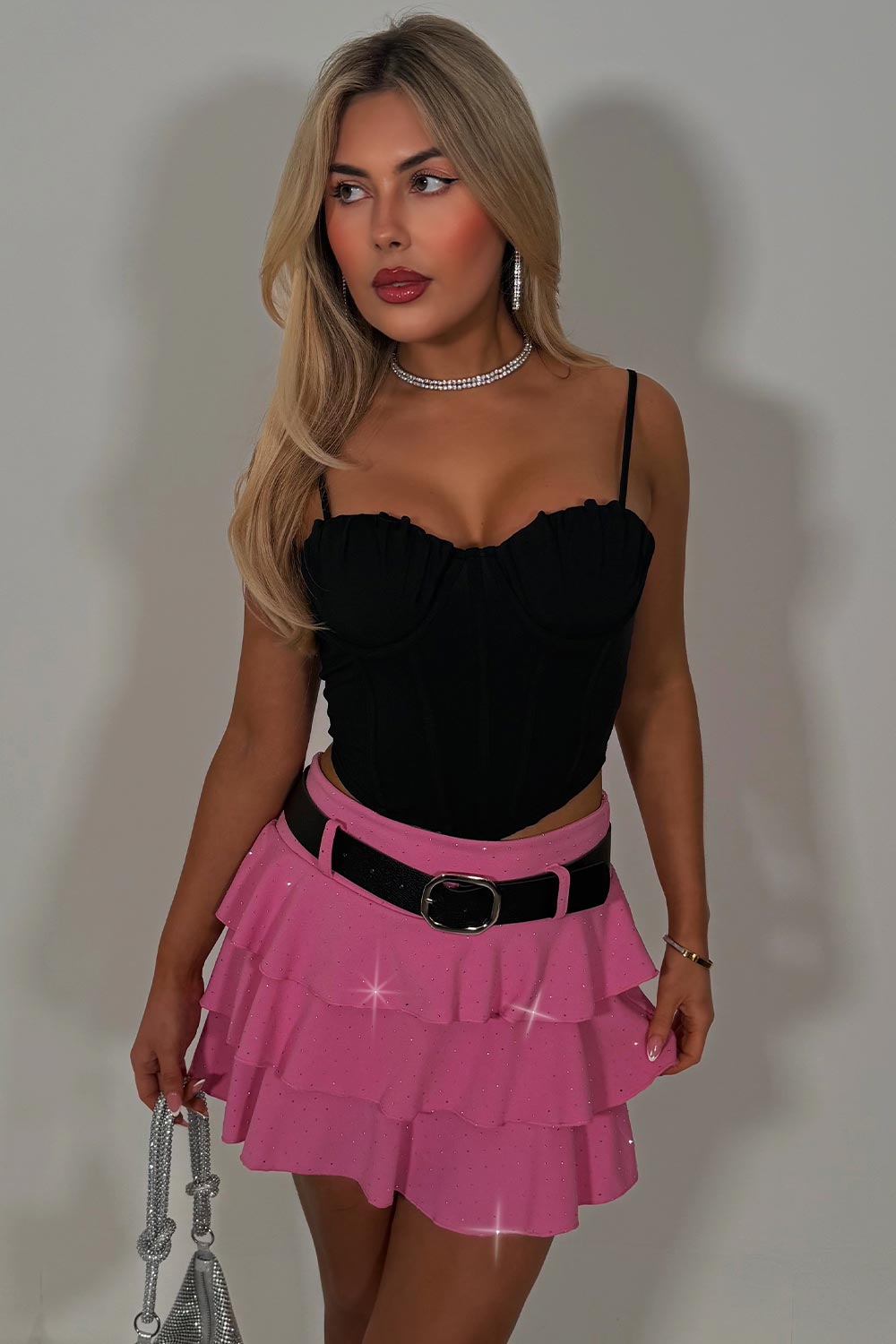 pink ruffle skort with diamante rhinestones styledup fashion