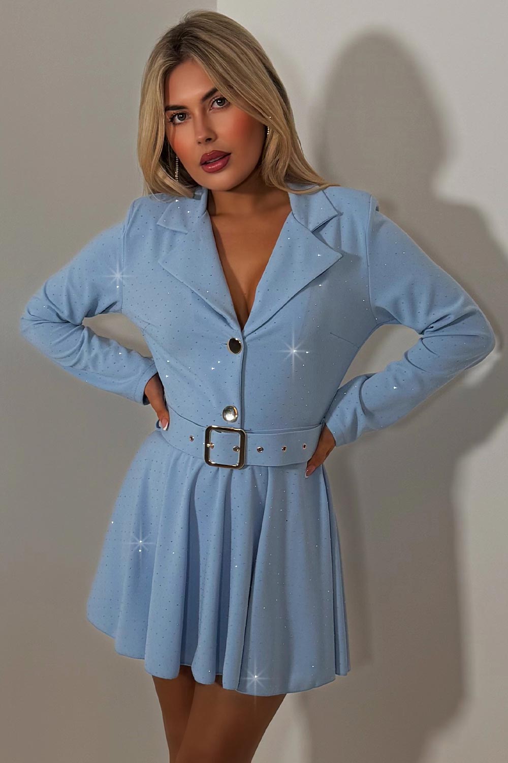 diamante rhinestone playsuit with lapel collar styledup