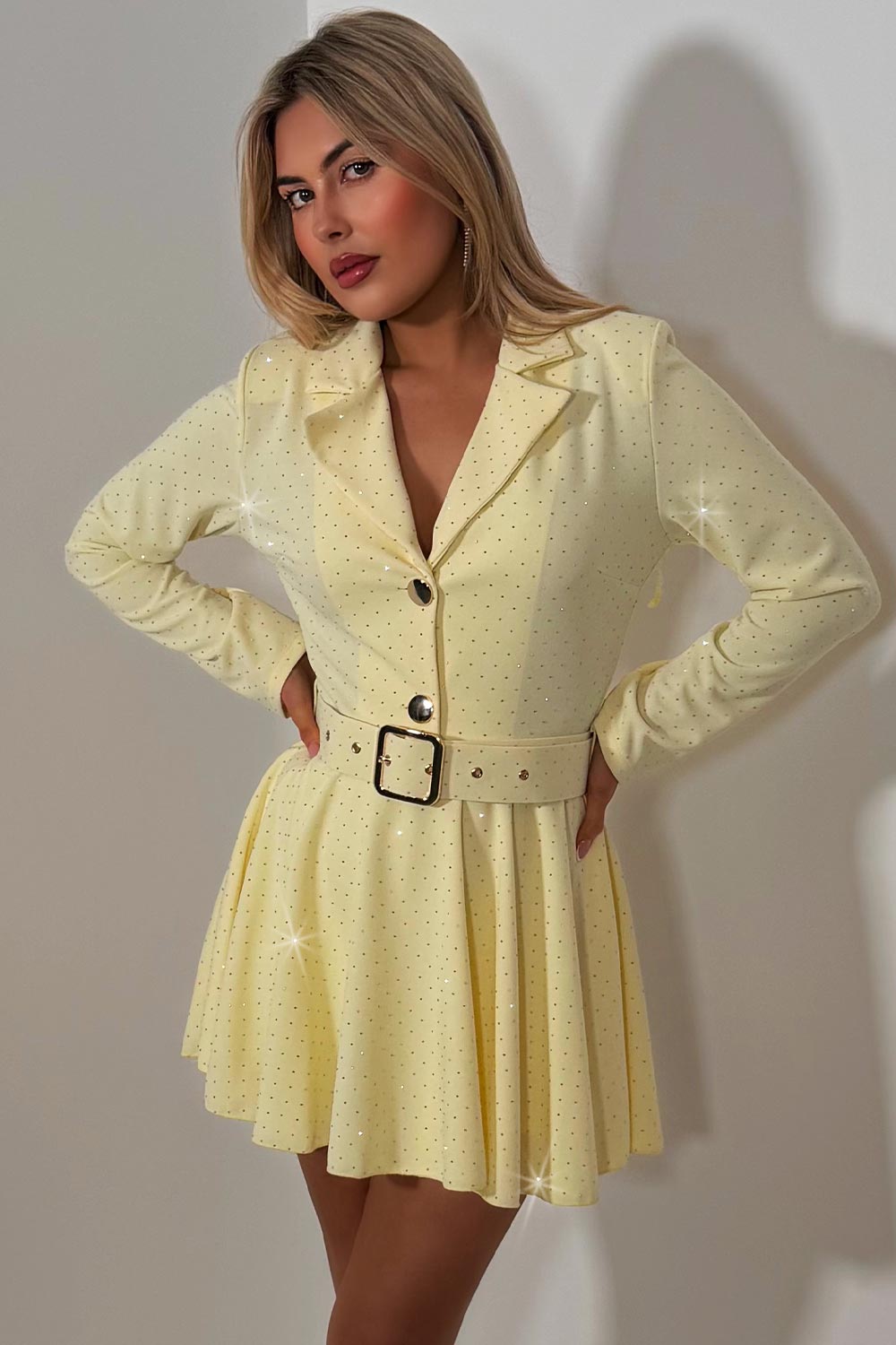 diamante rhinestone playsuit with lapel collar styledup