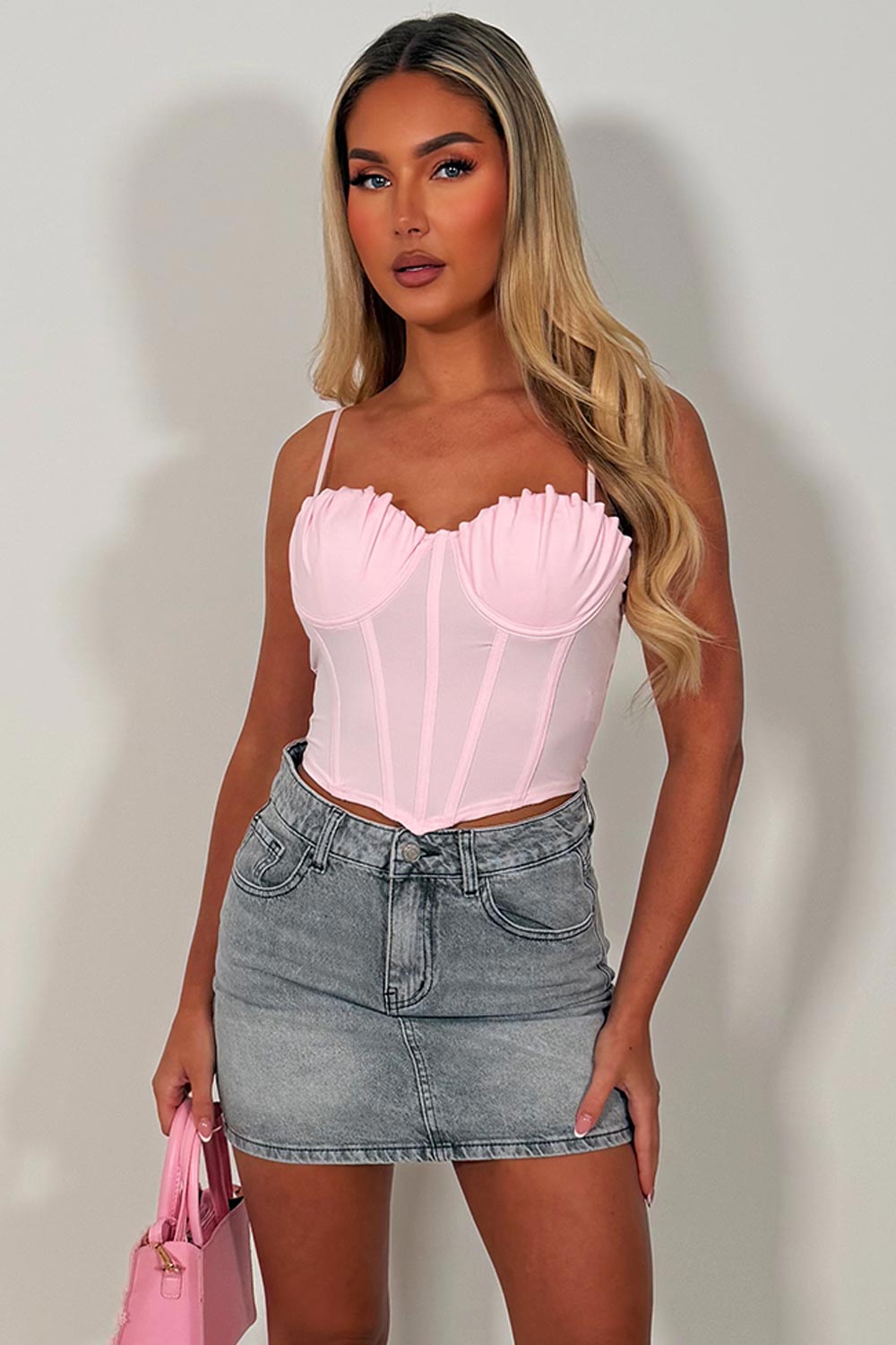 women's denim mini skirt with diamante rhinestones contrast pocket styledup