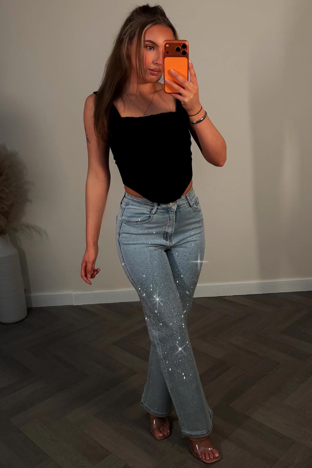 diamante flare leg jeans styledup uk