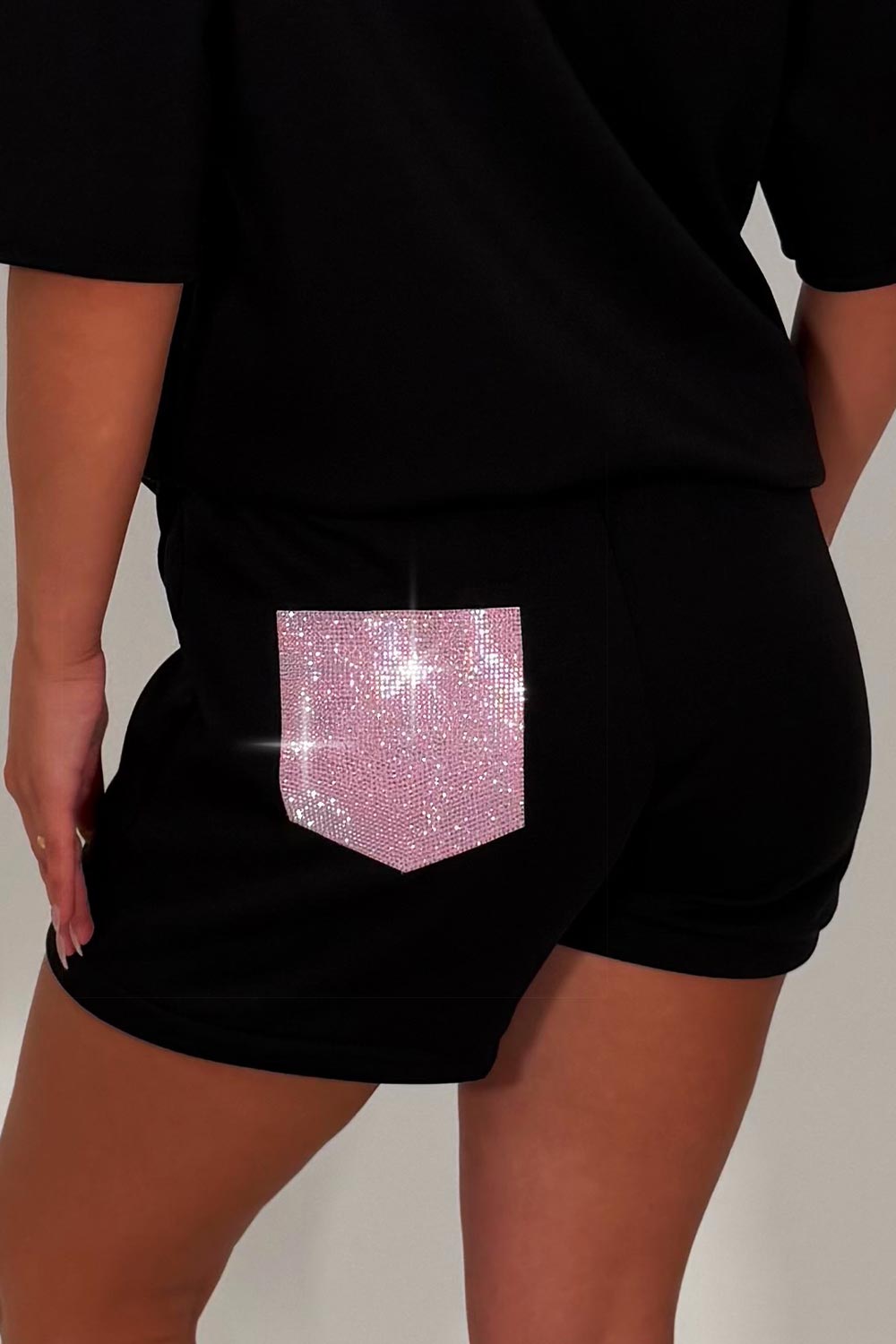 womens pink diamante rhinestone pocket top and shorts two piece co ord styledup white fox uk