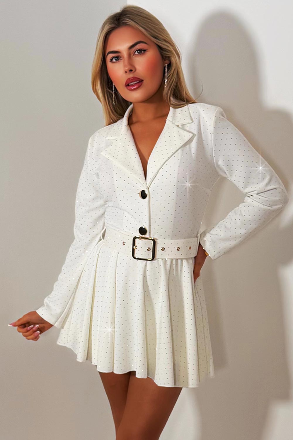 long sleeve blazer playsuit with diamante rhinestones going out festival outfit white styledup uk