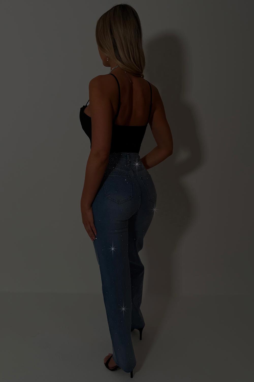 diamante rhinestone relaxed oversize jeans womens uk