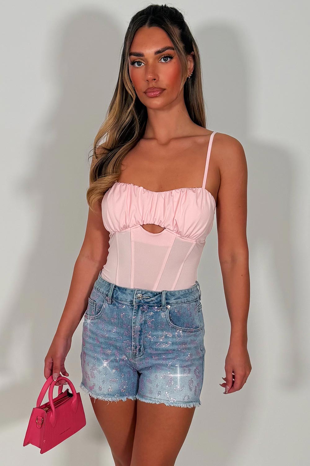 diamante rhineston esparkly denim blue shorts womens uk summer holiday outfit