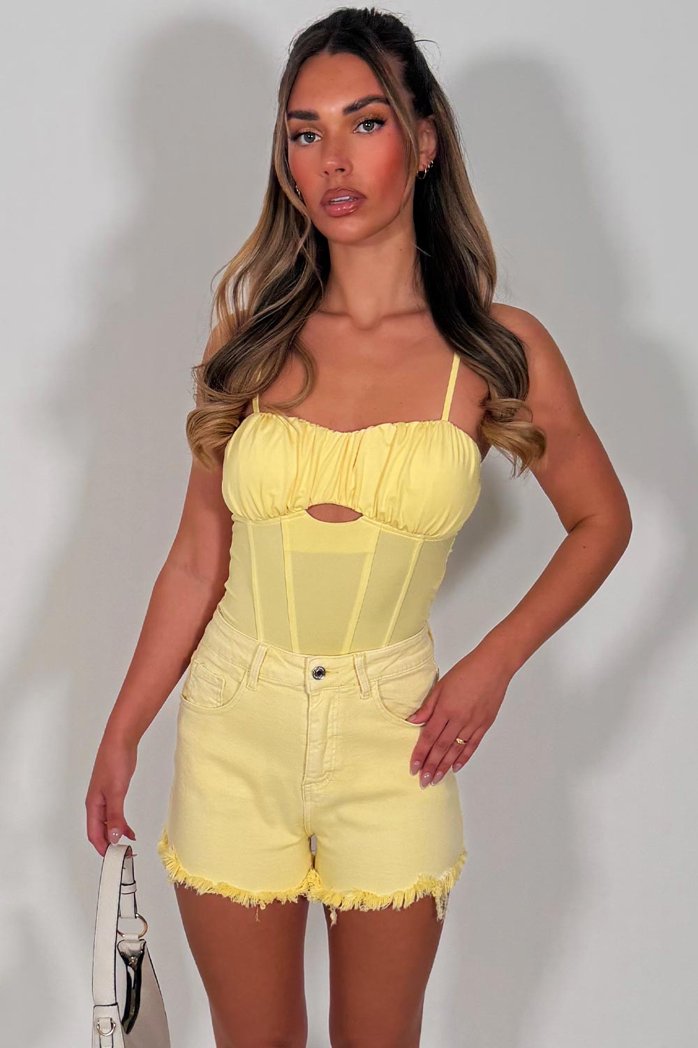 denim yellow diamante shorts for womens zara uk sale