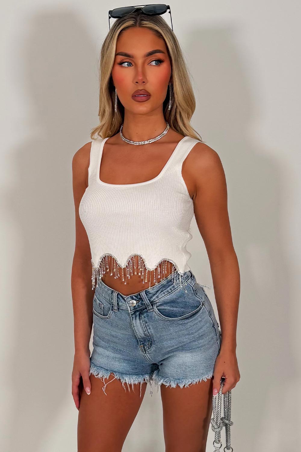 going out night out festival holidays crop top with diamante rhinestones styledup uk