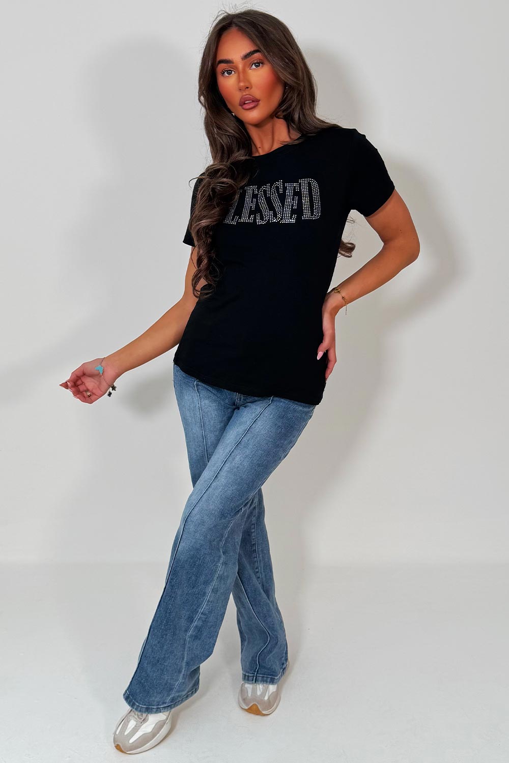 diamante blessed rhinestone black baby tee shirt styledup fashion