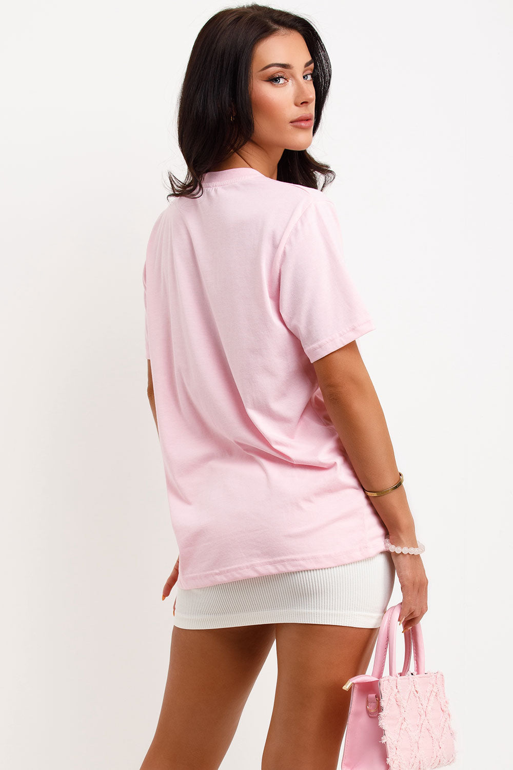 womens oversized t shirt with diamante paris slogan