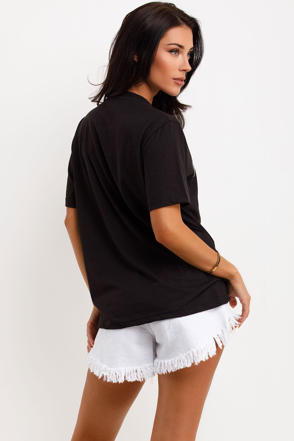 womens t shirt with diamante paris slogan