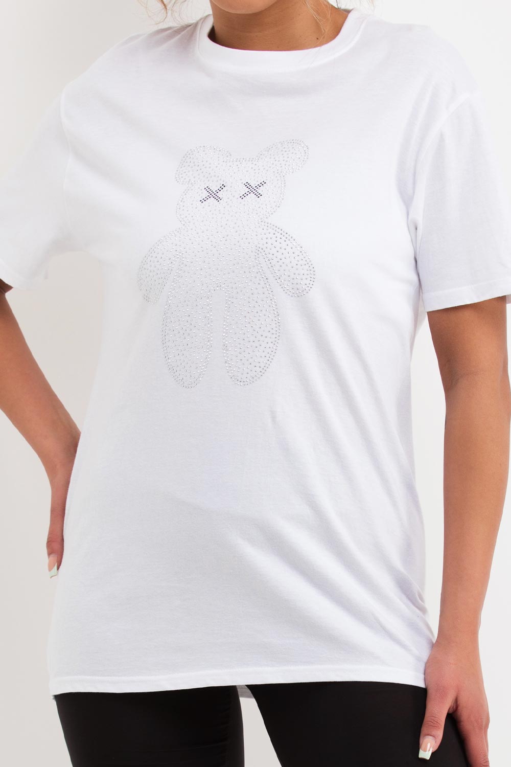 womens white t shirt with diamante teddy bear