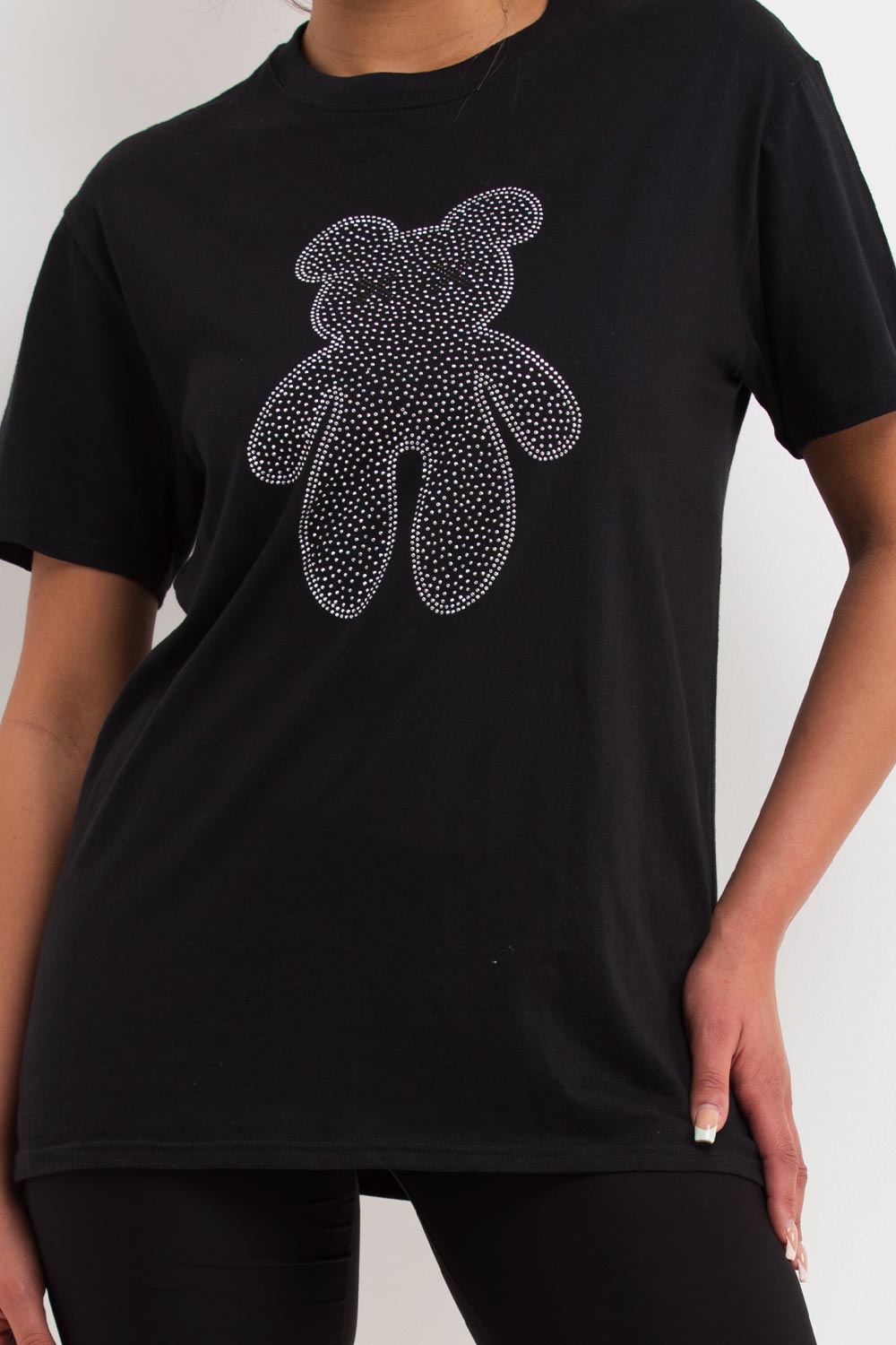 womens rhinestone diamante teddy bear t shirt