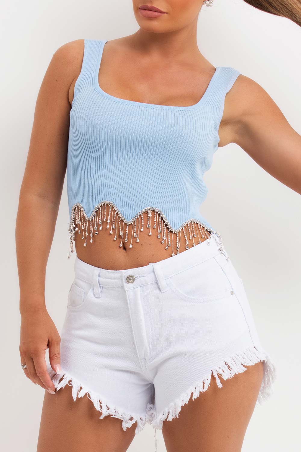 diamante trim zara ribbed crop top